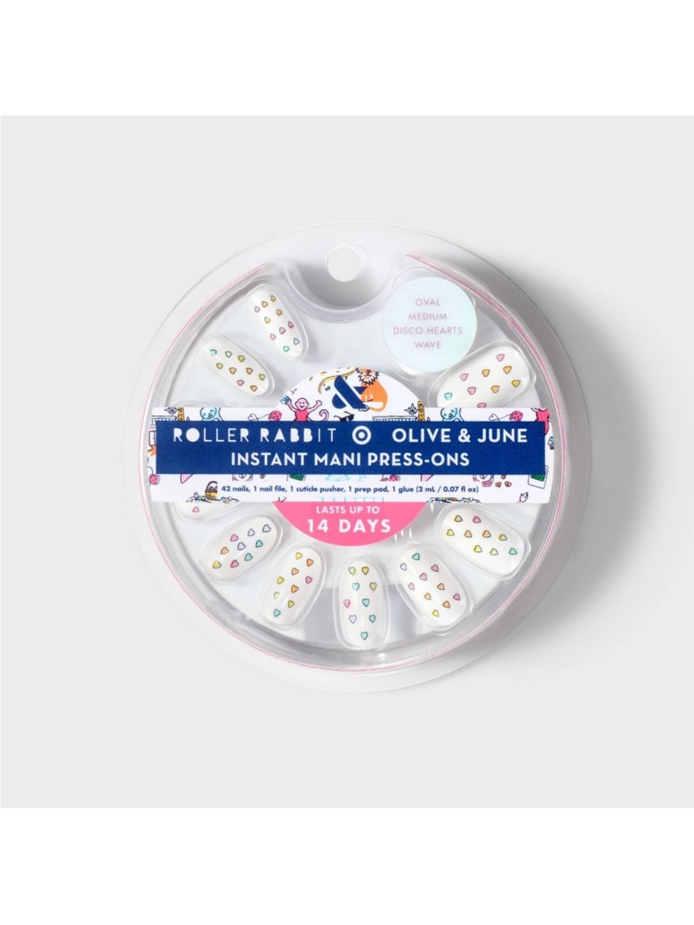 Roller Rabbit Olive & June White Press-On Nails Disco Hearts Wave